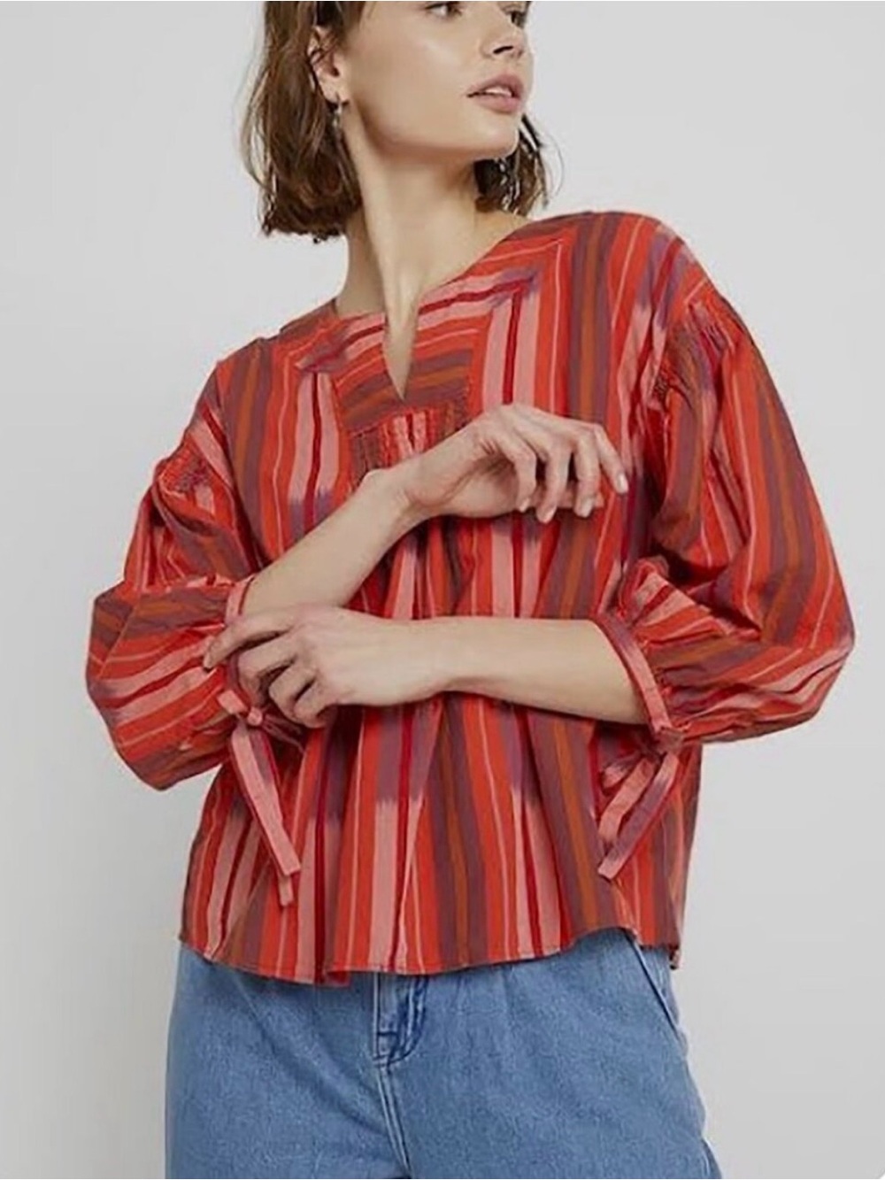 MADEWELL Ikat Print Peasant Blouse XXS 21β p2p Red Multi NWOT